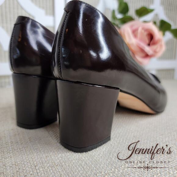 Lord & Taylor Women's Brown Patent Leather Buckle Block Heel Pumps Size 9.5 - Picture 10 of 14